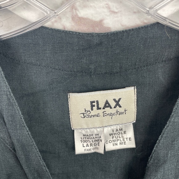 Flax Lagenlook Charcoal Short Sleeve Square Button 100% Linen Top Size L - Picture 5 of 6
